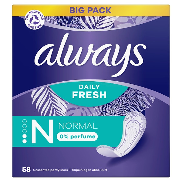 Always Daily Fresh 0% Parfum Inlegkruisjes Normal (58 stuks)  SAL01040 - 1