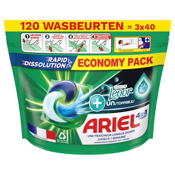 Ariel Aanbieding:Ariel 4 in 1 pods +Touch of Lenor Unstoppables (3 zakken - 120 wasbeurten)  SAR05261 - 1
