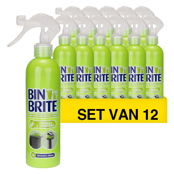 Bin Brite Aanbieding: 12x Bin Brite vuilnisbak verfrisser spray | Citronella & citroengras (400 ml)  SBI00191 - 1