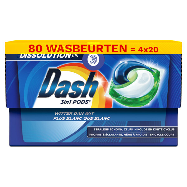 Dash Aanbieding: Dash All-in-1 Regular pods witte was (4 dozen - 80 wasbeurten)  SDA05061 - 1