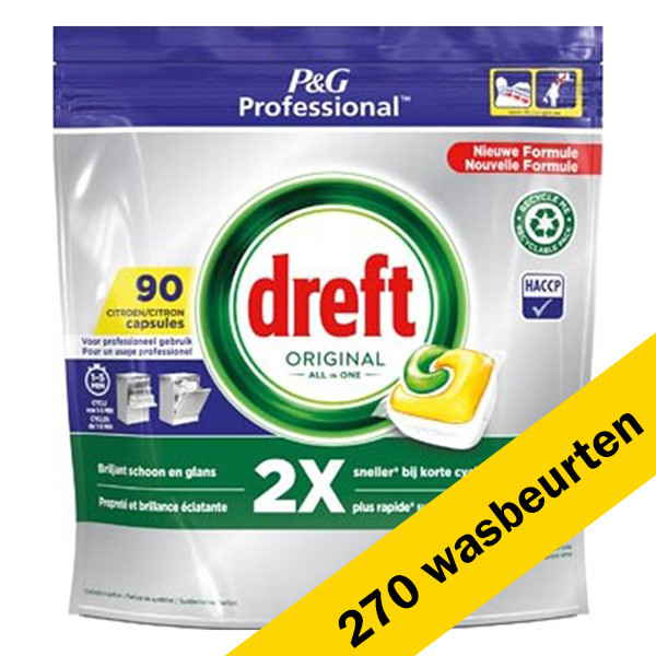 Dreft Professional Aanbieding: Dreft Professional All-in-One vaatwastabletten Lemon (270 vaatwasbeurten)  SDR06138 - 1