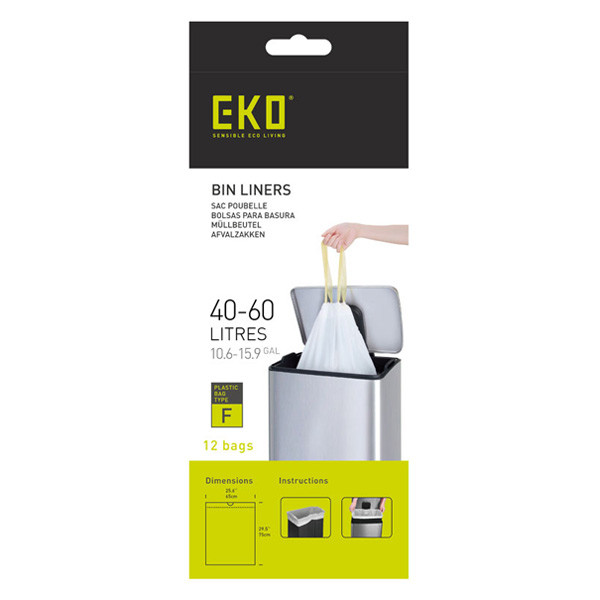 EKO Vuilniszakken met trekband 40-60 liter | EKO type F | 12 stuks | Wit  SEK00160 - 1