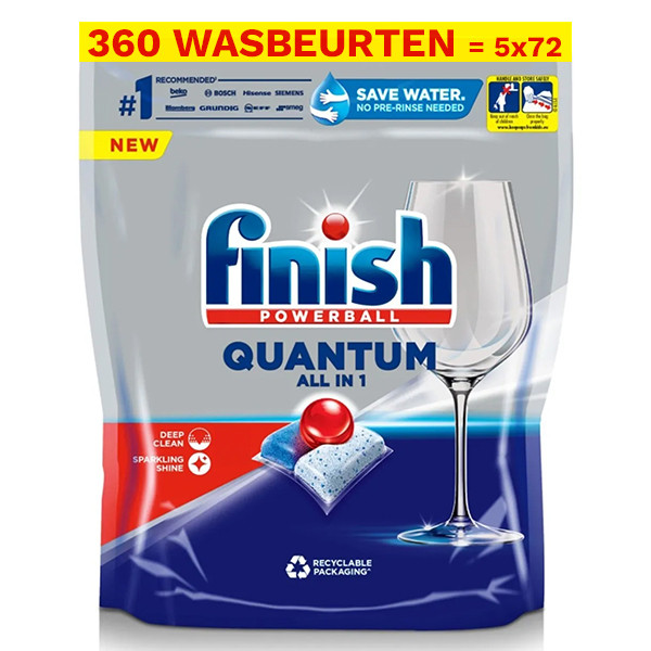 Finish Aanbieding: Finish Quantum All-in-1 vaatwastabletten Regular (5 zakken - 360 vaatwastabletten)  SFI01086 - 1