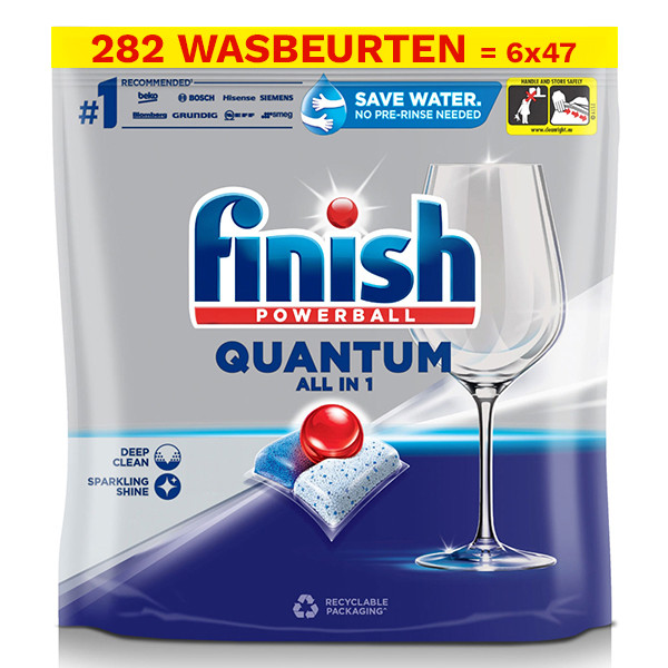 Finish Aanbieding: Finish Quantum All-in-1 vaatwastabletten Regular (6 zakken - 282 vaatwastabletten)  SFI01090 - 1
