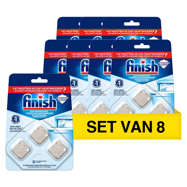 Versnel Echt iets Aanbieding: Finish vaatwasmachine reiniger Hygienic Clean 17 gram (8x 3  stuks) Finish 123schoon.nl