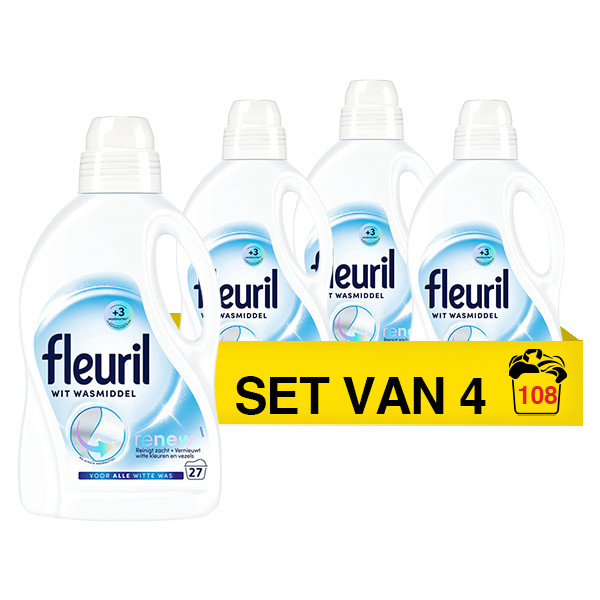 Fleuril Aanbieding: Fleuril Renew Wit vloeibaar wasmiddel 1,35 liter (4 flessen - 108 wasbeurten)  SFL00027 - 1
