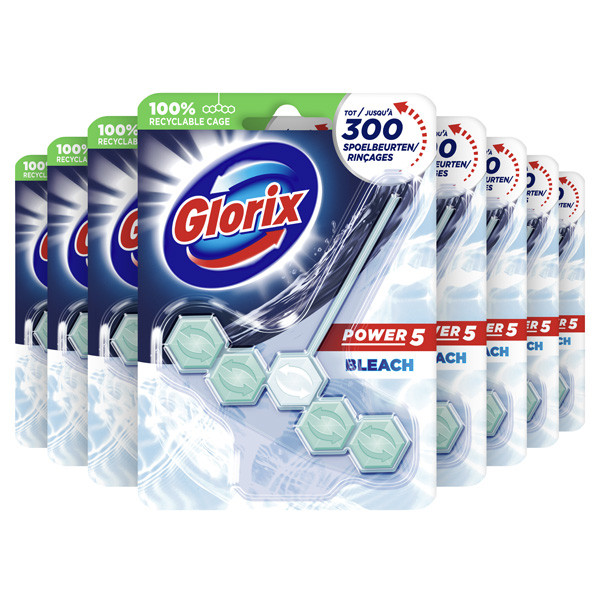 Glorix Aanbieding: Glorix toiletblok Power 5 Bleach 55 gram (9 stuks)  SGL00045 - 1