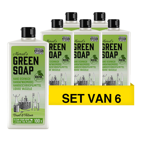 Marcel's Green Soap Aanbieding: Marcel's Green Soap afwasmiddel Basilicum en Vetiver (6 flessen - 3000 ml)  SMA00098 - 1