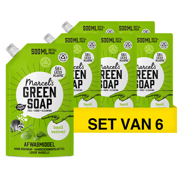 Marcel's Green Soap Aanbieding: Marcel's Green Soap afwasmiddel Basilicum en Vetiver navulling (6 zakken - 3000 ml)  SMA00258 - 1