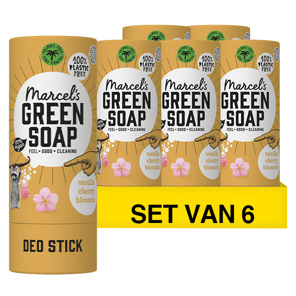 Marcel's Green Soap Aanbieding: Marcel's Green Soap deodorant stick Vanille en Kersenbloesem (6 deodorants - 240 gram)  SMA00147 - 1