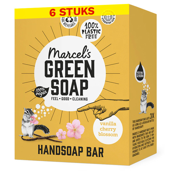 Marcel's Green Soap Aanbieding: Marcel's Green Soap handzeep bar Vanille en Kersenbloesem (6 zeepblokken - 540 ml)  SMA00288 - 1