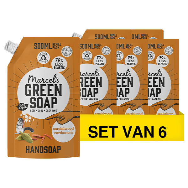 Marcel's Green Soap Aanbieding: Marcel's Green Soap handzeep navulling Sandelhout en Kardemon (6 pakken - 3000 ml)  SMA00123 - 1