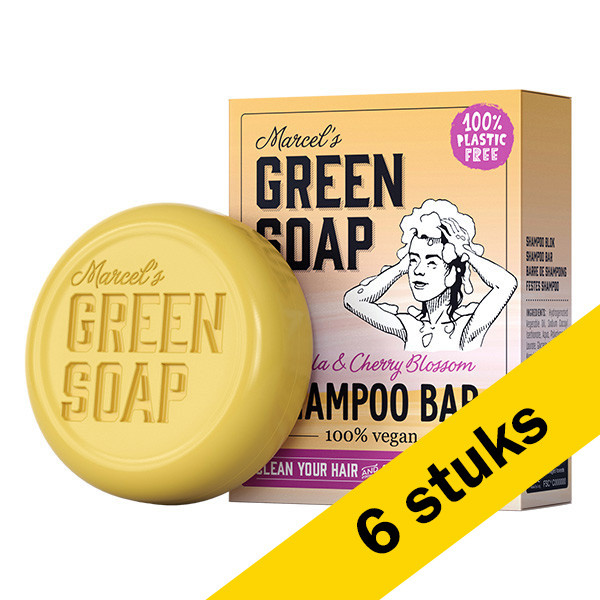 Marcel's Green Soap Aanbieding: Marcel's Green Soap shampoo bar Vanille en Kersenbloesem (6 zeepblokken - 540 gram)  SMA00144 - 1