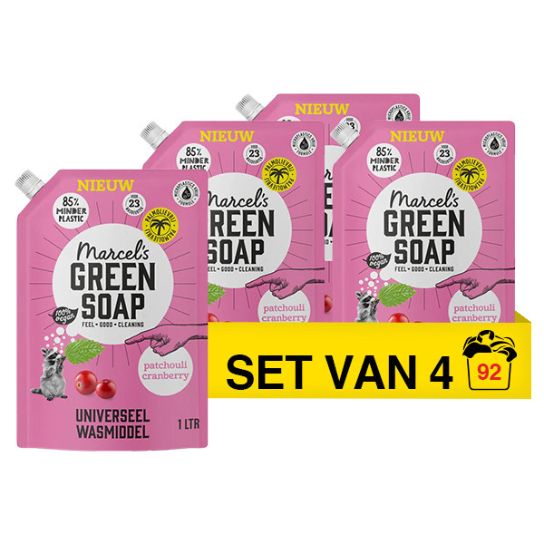 Marcel's Green Soap Aanbieding: Marcel's Green Soap wasmiddel Patchouli en Cranberry navulling (4 pakken - 92 wasbeurten)  SMA00274 - 1