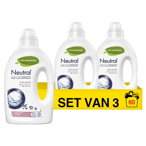Port Televisie kijken Verknald Aanbieding: Neutral vloeibaar wasmiddel color 1 liter (3 flessen - 60  wasbeurten) Neutral 123schoon.nl
