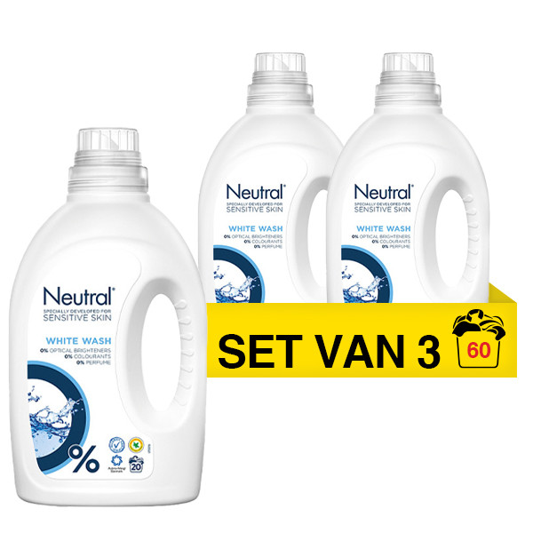 Neutral Aanbieding: Neutral vloeibaar wasmiddel wit 1 liter (3 flessen - 60 wasbeurten)  SNE00053 - 1