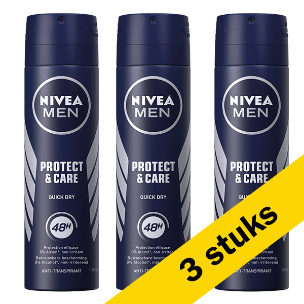 3x Nivea deodorant spray Protect & Care for men (150 ml) Nivea 123schoon.nl