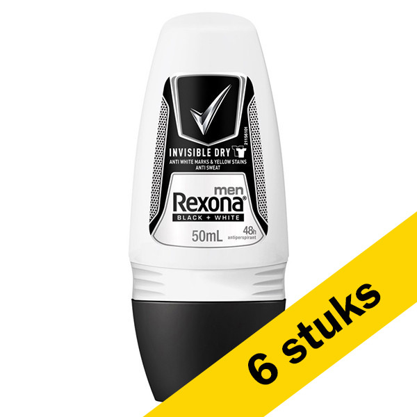 Rexona Aanbieding: 6x Rexona deoroller Invisible Black & White for men (50 ml)  SRE00264 - 1