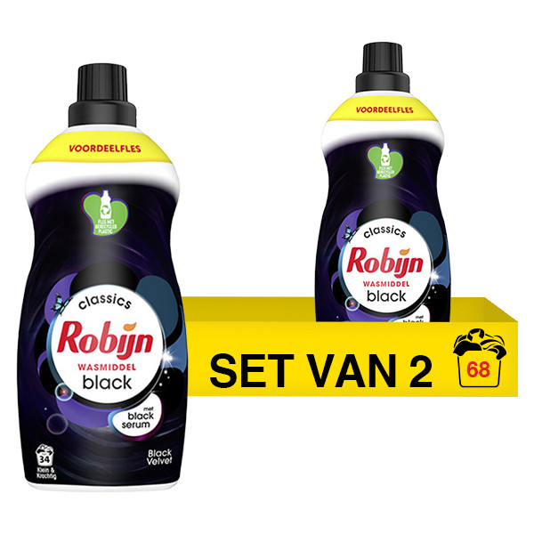 Robijn Klein & Krachtig vloeibaar wasmiddel Black Velvet 1190 ml (2 flessen - 68 wasbeurten)  SRO05219 - 1