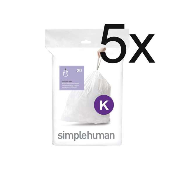 Simplehuman Vuilniszakken met trekband 35-45 liter | Simplehuman code K | 5 x 20 stuks  SSI06057 - 1