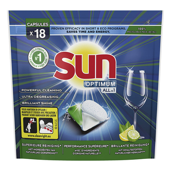 Sun Optimum All-In-1 Vaatwascapsules Citroen (18 vaatwasbeurten)  SSU00116 - 1