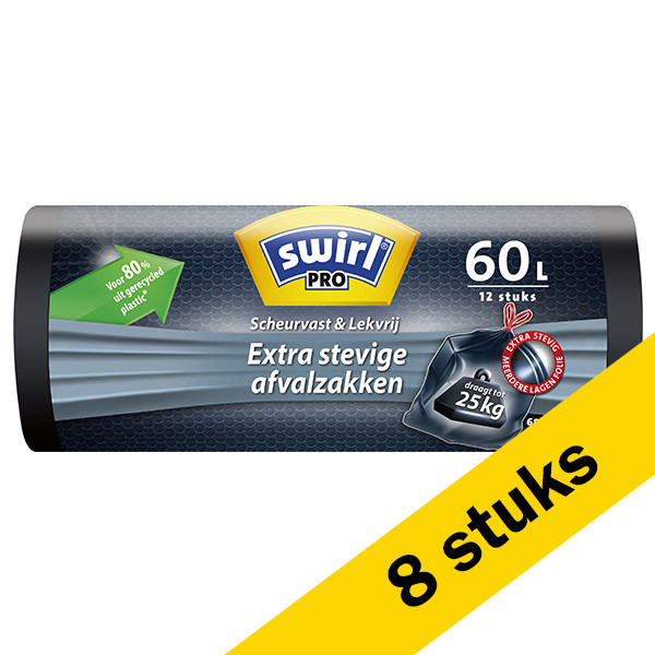 Swirl Aanbieding: 8x Swirl vuilniszakken PRO extra stevig 60 liter (12 stuks)  SSW00103 - 1