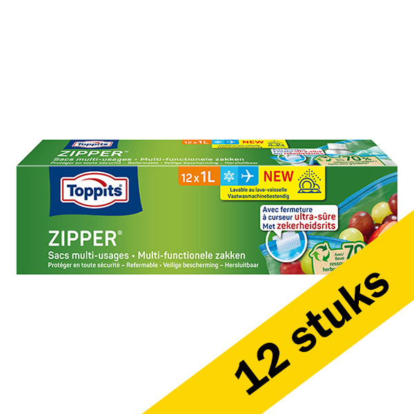 Toppits Aanbieding: Toppits Multi functionele Zipper zakjes | 1 liter | 12 x 12 zakjes  STO05013 - 1