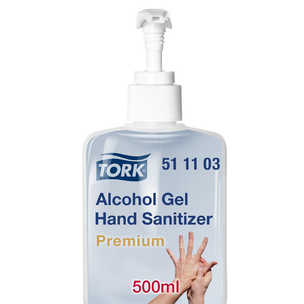 komen schoonmaken bolvormig Tork 511103 desinfecterende handgel (500 ml) Tork 123schoon.nl